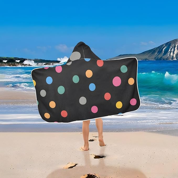SUABO Kids' Bath Towels Colorful Dots Hooded Towels for Boys Girls,Toddler Towels Multi-Purpose for Beach,Pool and Bathroom,23.5" x 50", Soft and Highly Absorbent