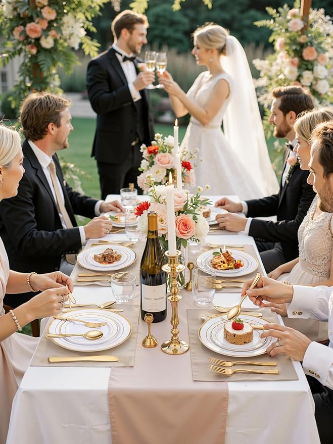 WDF 120 pieces Gold Disposable Plastic Plates - White and Gold Plates Include 10.25" Dinner Plate & 7.5" Salad Plate for Party Baby Shower Wedding Spring