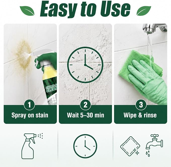 2Pcs Oxalic Acid Cleaner, Powerful Stain Removal Spray for Bathroom, Multipurpose Stain Remover Spray for Bathtub, Porcelain, Tiles