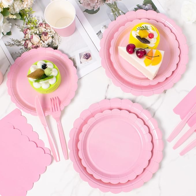 Vyntra 175 Pcs Pink Valentines Disposable Paper Plates and Napkins Set for 25, 9" Dinner Plates & 7" Dessert Plates, Tableware for Easter Party