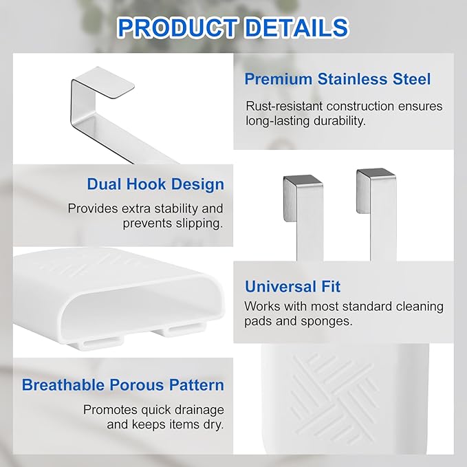 4 Pack Toilet Bowl Cleaner Holder, Hanging Toilet Tank Caddy with Dual Stainless Steel Hooks, White Toilet Cleaner Organizer for Cleaning Tablets, Bleach Discs