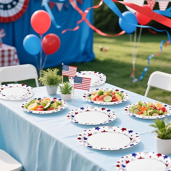 50Pcs Patriotic Paper Plates 10 Inch Large Heavy Duty 4th of July American Flag Disposable Platter Red Blue White Plate for 250 Anniversary President Election Memorial Independence Day Party Supplies