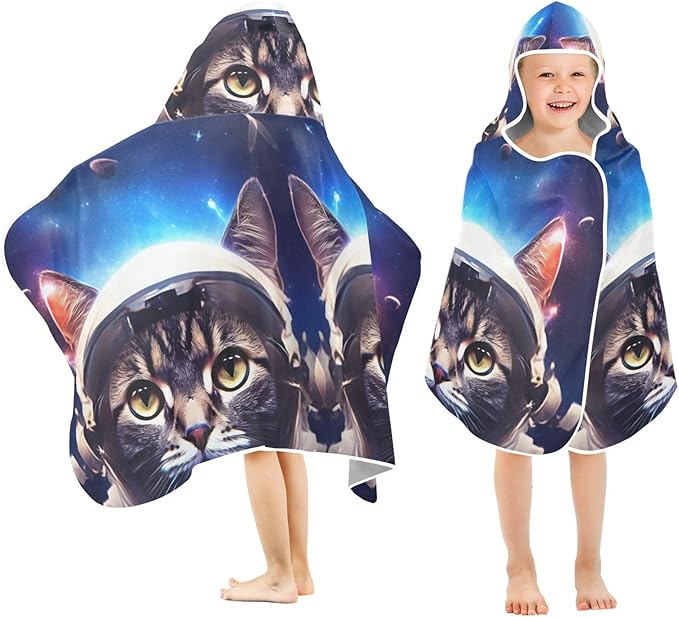 Hooded Towel for Kids Cat in an Astronaut Suit Beach Wrap Bath Towels 50x23.5in