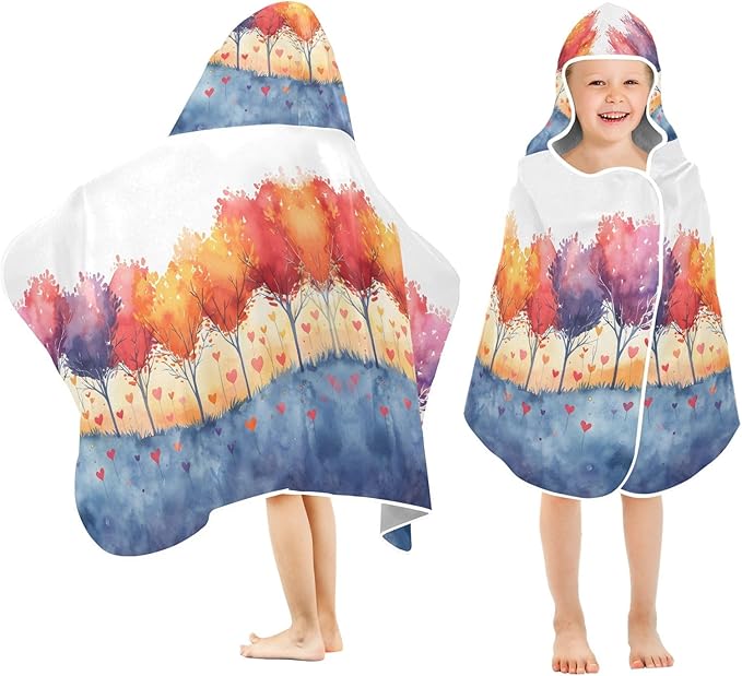 Hooded Towel for Kids Trees with Colorful Leaves Beach Wrap Bath Towels 50x23.5in