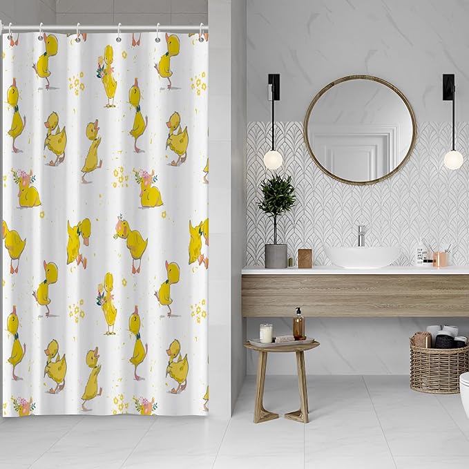 Baocicoo Cute Cartoon Baby Duck Shower Curtain Lovely Yellow Baby Duck Pattern Shower Curtain for Bathroom Bathtub Living Room Decor Fabric Waterproof Curtains for Bathroom with Hooks 36x72 Inches