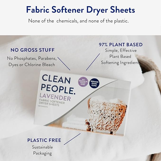 The Clean People Fabric Softener Sheets - Dryer Sheets - Softens & Removes Static Cling - Vegan Laundry Softener, Essential Oils - Lavender 240 Pack