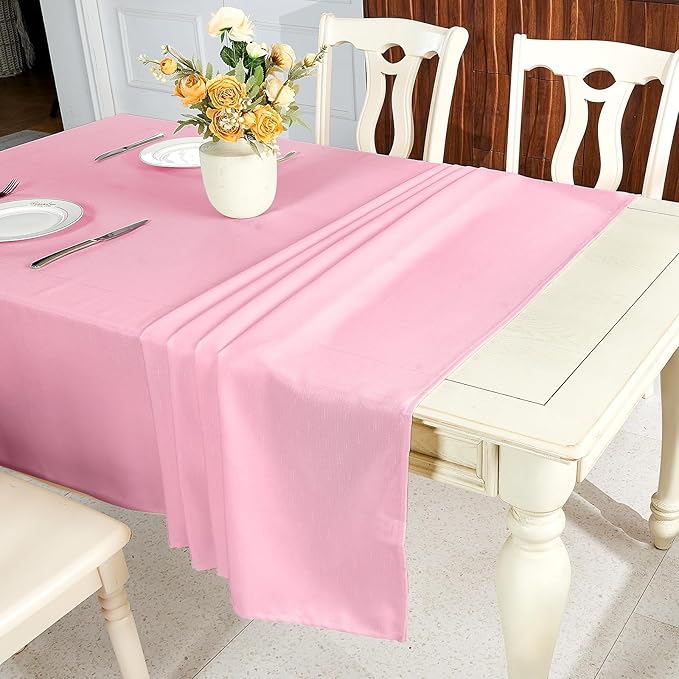 IVAPUPU Textured Linen Table Cloth for Rectangle Tables - Pink Tablecloths Rectangular Waterproof Wrinkle Free Wipeable Dining Table Cover for Spring Wedding Birthday Valentines Decor, 52 x 70 Inch