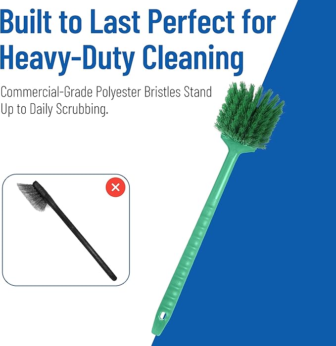 SPARTA 40501EC09 Plastic Large Scrub Brush, Kitchen Brush, Utility Brush With Long Handle For Cleaning, 20 Inches, Green, (Pack of 6)
