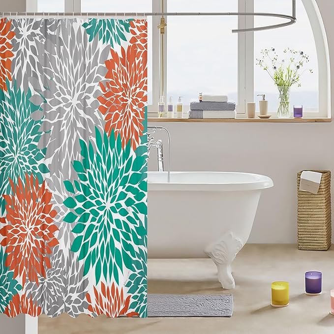 Feelyou Daisy Bath Curtain Kids Botanical Floral Printed Shower Curtain Boys Decor Natural Theme Bathroom Shower Curtain Set Garden Plants Design Grey Green Kids Bathroom Accessories 72"x84"