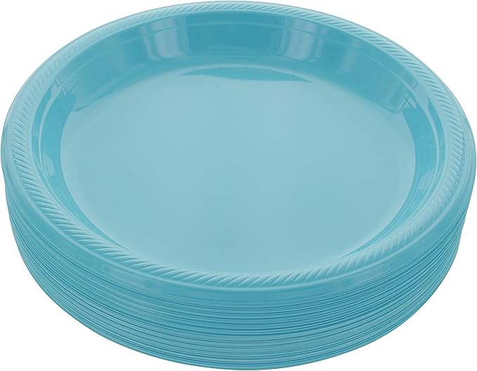 Amcrate Disposable Plastic Dinner Plates, Blue, 10.4 Inches, Strong and Sturdy for Party, Dinner, Holiday, Picnic, Travel - Pack of 50