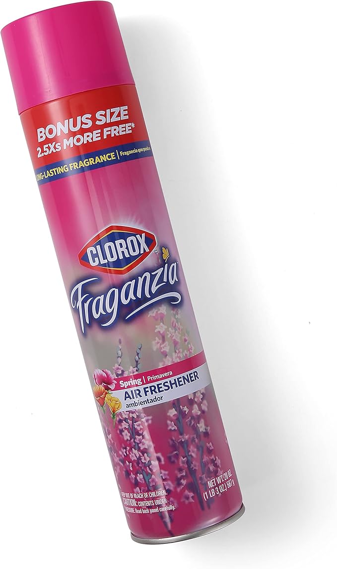 Clorox Fraganzia Aerosol Air Freshener Spray in Spring Scent - Long-Lasting Odor Eliminator and Room Freshener for Home, Bathroom, Bedroom, and Kitchen, 20 oz Bonus Size