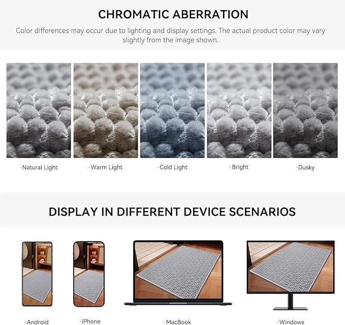 Bathroom Rugs Mat 16x24, Extra Soft Absorbent Chenille Bath Rug, Non Slip PVC Backing Washable Quick Dry Bath Mats for Bathroom Fit Under Door, Tub, Shower, Sink, Home Decor Accessories, Grey
