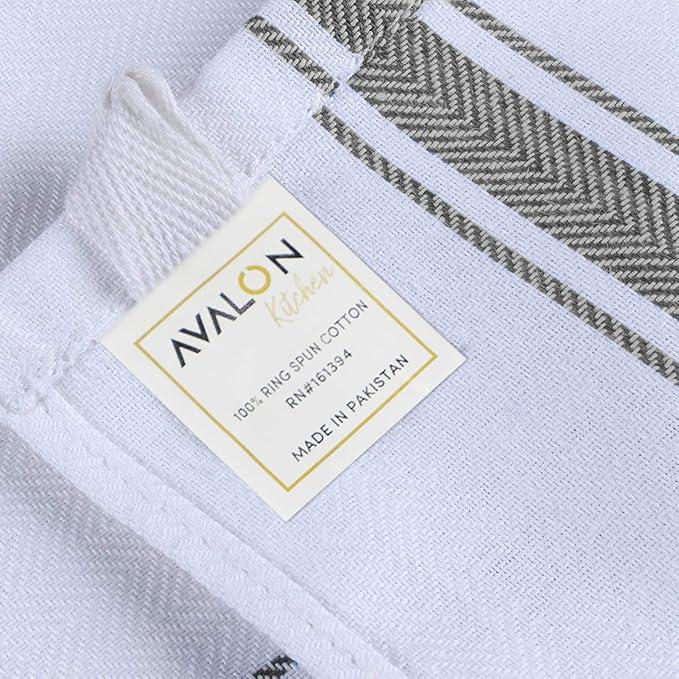 Avalon Kitchen Dish Towels Set (Value Pack of 15) Size 15x25 Inch, 100% Cotton Soft & Absorbent Kitchen Towels, Tea Towels, Reusable Cleaning Cloths for Household Cleaning (Grey)