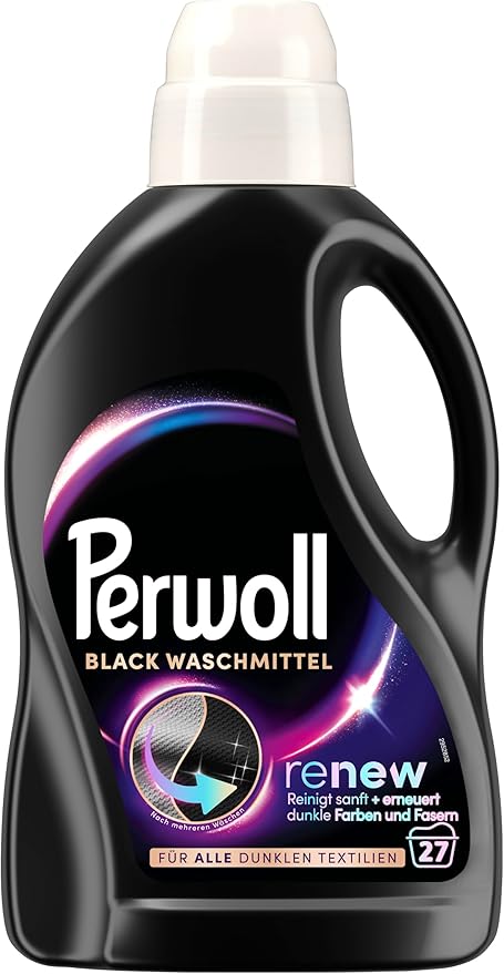 Perwoll Black Detergent (1 x 27 Wash Loads) Mild Detergent | Gently Cleans and Renews Dark Colors and Fibers | For All Dark Textiles | With Triple-Renew Technology