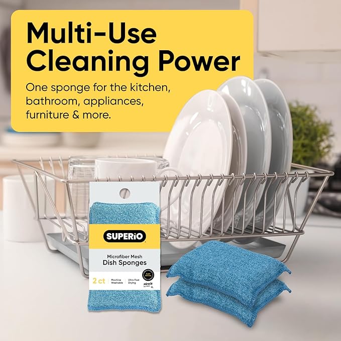 Miracle Microfiber Scrubbing Sponge, Blue Extra Scrubbing Power Sponge for Kitchen, Sink, Pot, Pan and Dish Washing, Super Absorbent and Rapid Drying 8-Pack