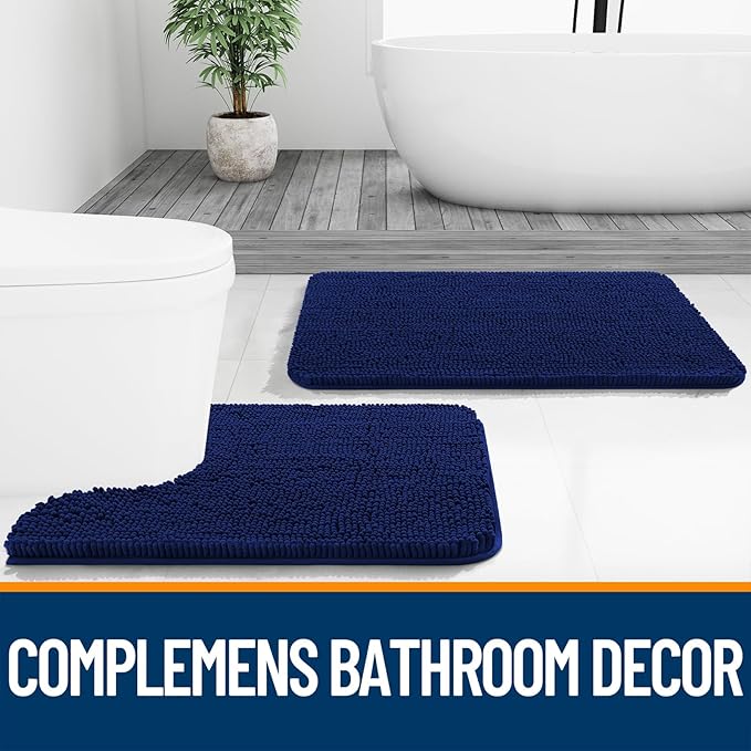 OLANLY Large Bathroom Rugs 47x32, Extra Soft Absorbent Chenille Bath Rugs, Rubber Backing Quick Dry, Machine Washable Bath Mats for Bathroom Floor, Tub and Shower, Home Decor Accessories, Navy