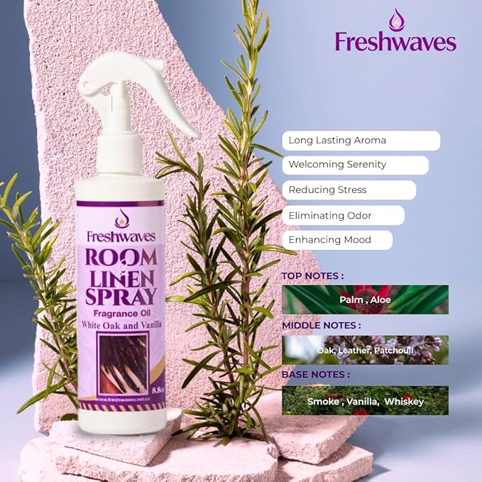 Freshwaves Room Linen Spray, Fragrance Oil (8.8 Oz, White Oak & Vanilla Sugar)