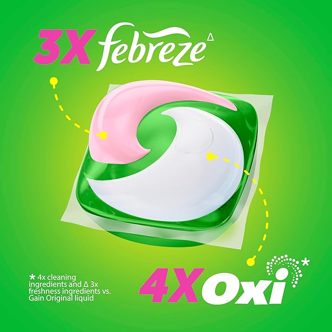 Gain Super Flings Laundry Detergent Pacs, 18 Count, Hibiscus Hula scent, irresistibly clean and fresh washing detergent laundry soap pacs