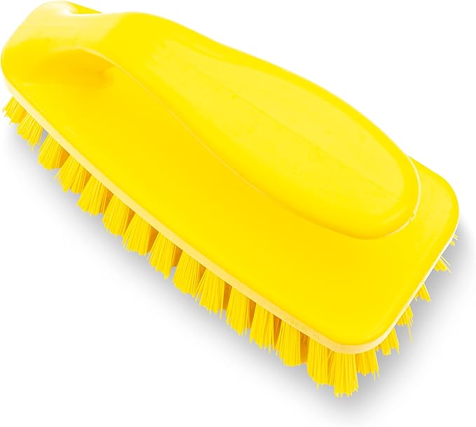 SPARTA Scrub Brush with Iron Shaped Handle and Stiff Bristles, Heavy Duty Scrubber Brush for Kitchen, Bathroom, Shower, Tile, Sink, Carpet and Bakepans, Polypropylene, 6 Inches, Yellow