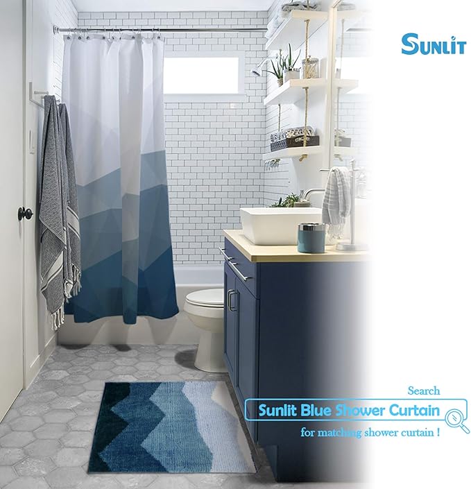 Sunlit 20"x30" Blue Bathroom Rug Non-Slip Absorbent Soft Bath Mat Set, Floor Mat Dry Fast Machine Washable.