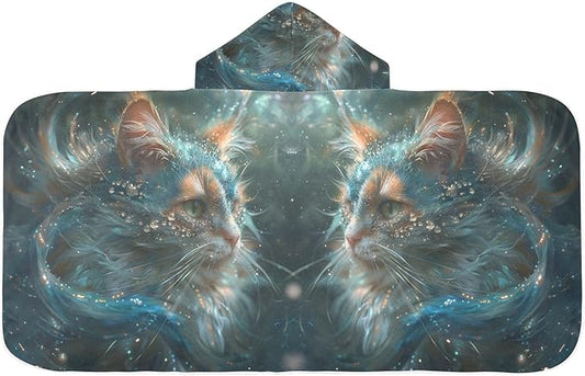 Hooded Towel for Kids Calico Cat with Diamonds on Face Beach Wrap Bath Towels 50x23.5in