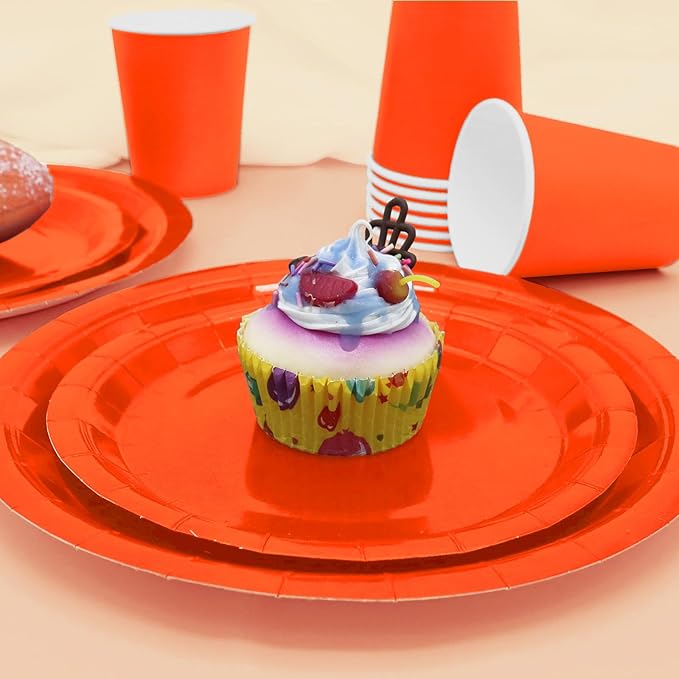 Orange Paper Plates Party Supplies,168pcs Orange Plates and Napkins Party Supplies for Halloween Thanksgiving Fall Orangee Birthday Decorations for Women Serve 24