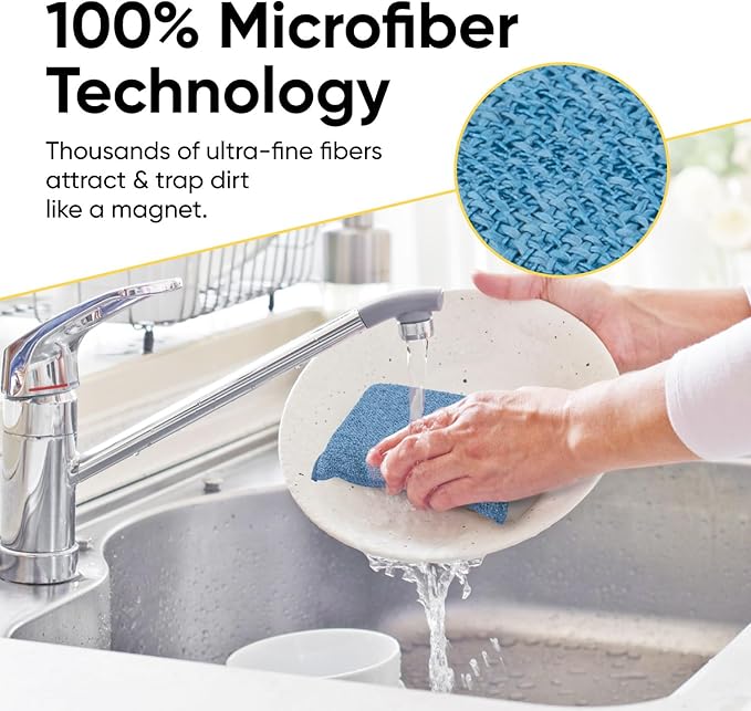 Miracle Microfiber Scrubbing Sponge, Blue Extra Scrubbing Power Sponge for Kitchen, Sink, Pot, Pan and Dish Washing, Super Absorbent and Rapid Drying 6-Pack