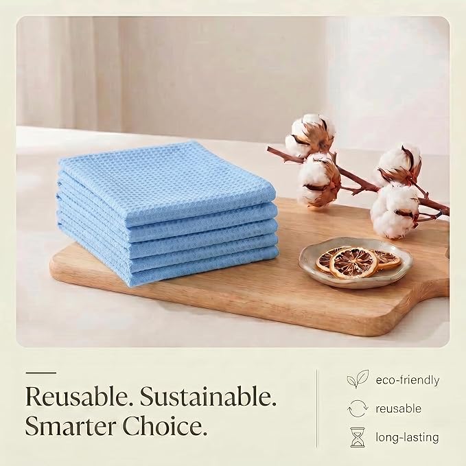 Urban Villa Kitchen Towels Waffle Dish Towels for Kitchen Sky Blue Color Set of 6 Over Sized 18x28 Inches Kitchen Towels Highly Absorbent 100% Cotton Kitchen Hand Tea Towels Dish Cloths
