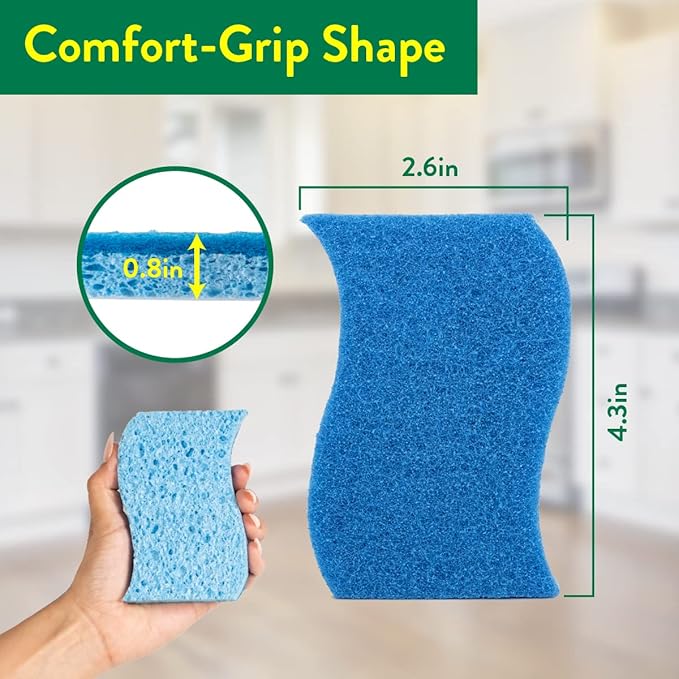 Pine-Sol Non Scratch Scrub Sponges - Double Sided Dish Scrubber Safe for Nonstick Cookware - Kitchen Essentials for Dishwashing and Cleaning, 6 Pack, Blue