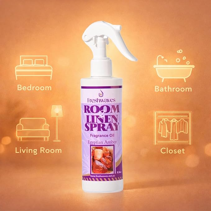 Freshwaves Egyptian Amber Air Freshener Spray | Room Spray Odor Eliminator | Home Fragrance for Living Room | Bedroom | Restroom & Office | 8.8oz White Trigger Spray