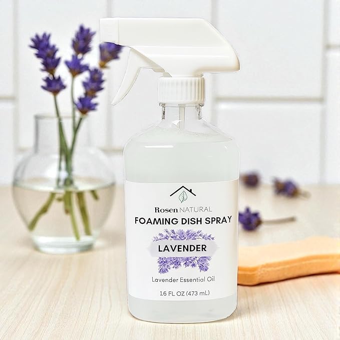 Lavender Foaming Dish Spray — Plant-Based, Non-Toxic & Hypoallergenic Cleaner, Powerful Foaming Action Cuts Grease, Spray • Wipe • Rinse, 16 fl oz