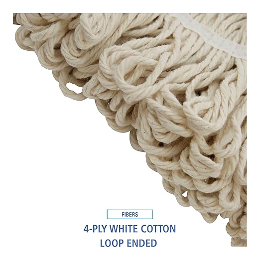 Boardwalk BWK824C Mop Head, Lie-Flat Head, Cotton Fiber, 24oz, White (Case of 12)