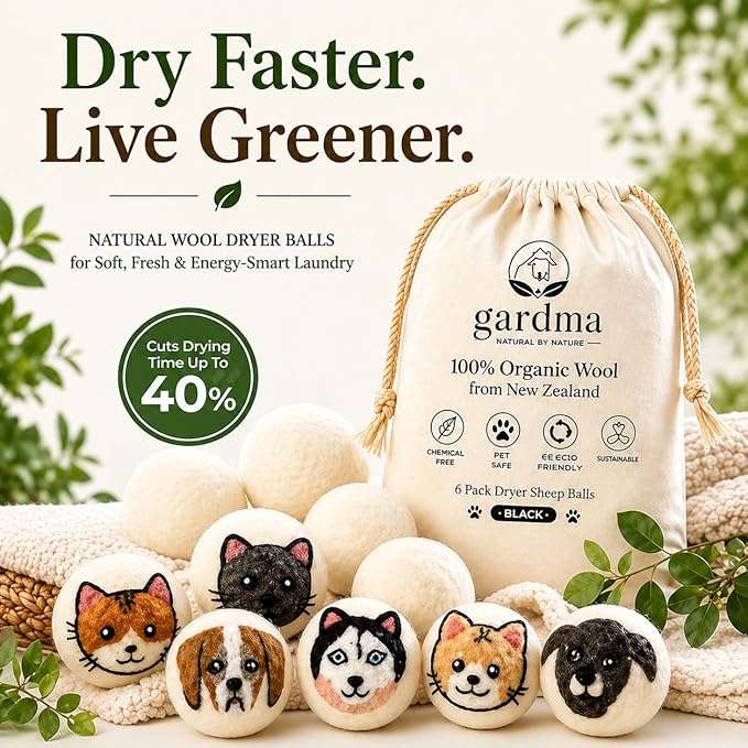 Wool Dryer Balls XL 8-Pack – Organic Wool Dryer Balls for Laundry Reusable, Natural Fabric Softener, Reduces Drying Time, Static, Wrinkles & Laundry Clumping
