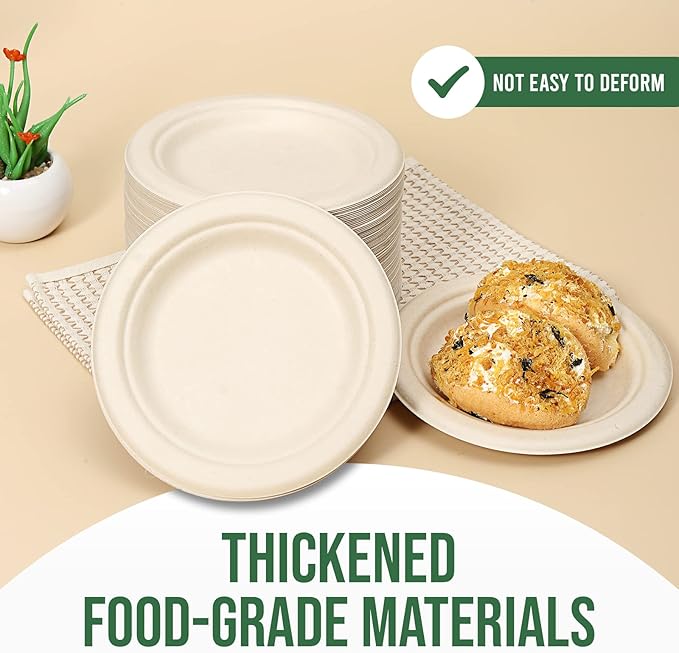 TaidMiao Paper Plates 6 Inches, 100 Pack Disposable Plates – 100% Compostable Plates, Water & Oil Proof Dessert Plates, Microwavable Small Paper Plates, Perfect Paper Plate For Party - Brown