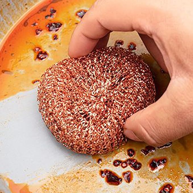Dishwashing Brush - Dish Cleaning Brush Kitchen Scrub Pads, 2 Pieces Copper Wire Pot Scrubbers with Handle, Durable Cleaning Supplies for Pots, Pans, Sinks, Grill, Oven, Bathroom, Kitchen Maintenance