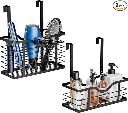 Hair Dryer Holder, 2PC Hair Tool Organizer, Blow Dryer Holder, Adjustable Height Bathroom Cabinet Organizer Tray for Hair Dryer Straightener, Curling Irons Storage Wall Mounted/Cabinet Door