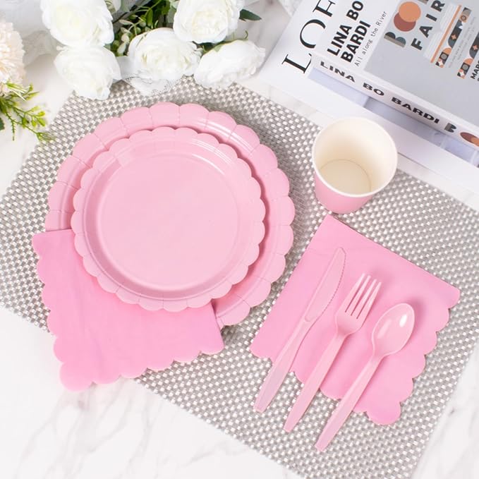 Vyntra 175 Pcs Pink Valentines Disposable Paper Plates and Napkins Set for 25, 9" Dinner Plates & 7" Dessert Plates, Tableware for Easter Party