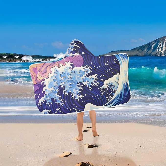 Hooded Towel for Kids The Great Waves of The Sea Beach Wrap Bath Towels 50x23.5in