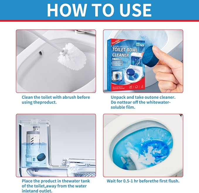 Automatic Toilet Bowl Cleaner Tablets,Put in the Toilet Tank,Long-Lasting Bathroom Tank Cleaner with Refreshing Fragrance, 12 Pack,Each tablet lasts for 7 days.