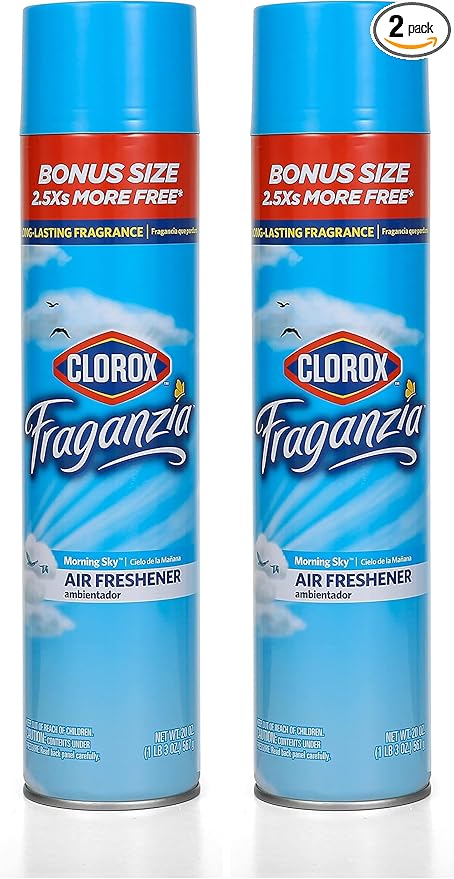 Clorox Fraganzia Aerosol Air Freshener in Morning Sky Scent | Long-Lasting Air Freshener Spray for Home or Office | 20 Oz Bonus Size Air Freshener Room Spray (Pack of 2)