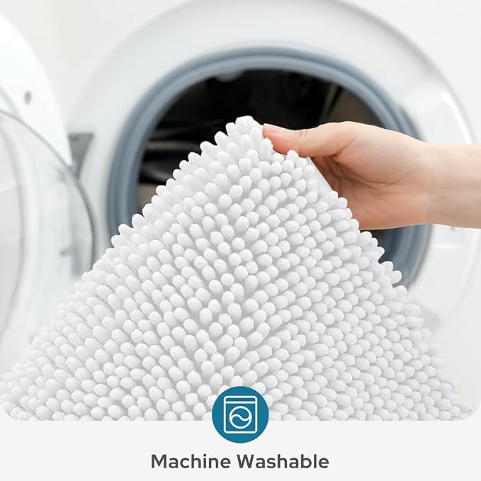 BYSURE White Bathroom Rugs Sets 3 Piece Non Slip Extra Absorbent Plush Chenille Soft Washable Bath Mats