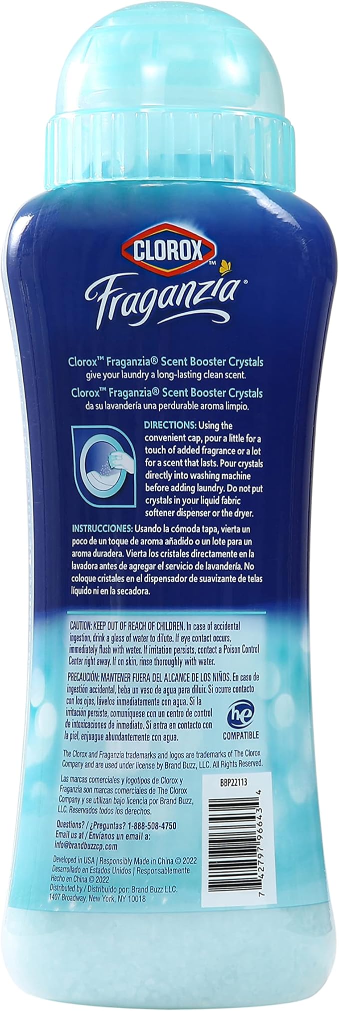 Clorox Fraganzia In-Wash Laundry Scent Booster Crystals, Ocean Scent Fragrance Beads for Clothes and Linens, Safe for All Fabrics and Colors, HE Compatible, 18 Oz, 2 Pack