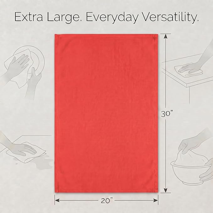 Urban Villa Kitchen Towel100% Cotton Red Color Dish Towels for Kitchen Size 20x30 inches (Set of 6) Highly Absorbent Multiuse Dish Cloths with Hanging Loop Quick Drying Soft Premium Hand &Tea Towels