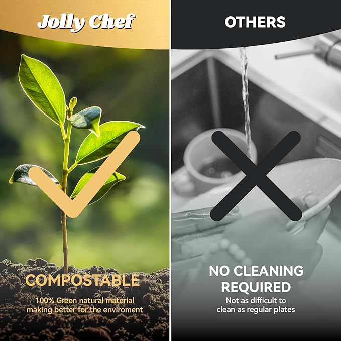 JOLLY CHEF Compostable Heavy Duty Plates 𝟭𝟬 𝗜𝗻𝗰𝗵 [𝟱𝟬𝟬 𝗣𝗮𝗰𝗸] Eco-Friendly Disposable Paper Plates Natural Bagasse Biodegradable Sugarcane Bulk for Party Hot Cold Dinner Christmas (Brown)