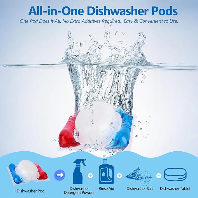 USKICH 100 Count Dishwasher Pods, No Pre-Rinse Required, Dishwasher Detergent Soap Effectively Removes Burnt-On Stains & Grease, Dishwasher Detergent Creates Sparkling Dishes & Glasses