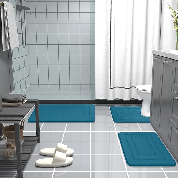 Arotive Memory Foam Bathroom Rug Mat 44x24, Ultra Soft and Absorbent Bath Mat, Machine Wash Dry, Comfortable Bath Rug Carpet for Bathroom Floor, Tub and Shower, Peacock Blue