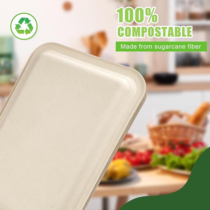 10 Pack Disposable Crawfish Trays,14 Inch Food Trays Heavy-Duty Large Paper Platter Plates, Compostable Sugarcane Platters Serving Crawfish, Lobster, Crab, BBQ at Party