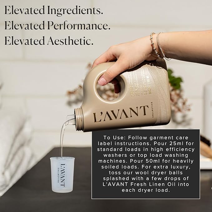 L'AVANT Collective Luxury Laundry Detergent Refill | Eco-Friendly, 75% Less Plastic | Ambre Santal | Natural Non-Toxic Liquid Laundry Soap with Enzymes | Plant-Based, HE Compatible | 32 oz