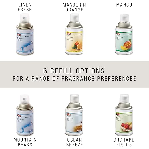 Rubbermaid Commercial Products Microburst 9000 Air Freshener Aerosol Refill Mountain Peaks Long Lasting Automatic Odor Control System for Restrooms in Restaurants/Airports/Offices