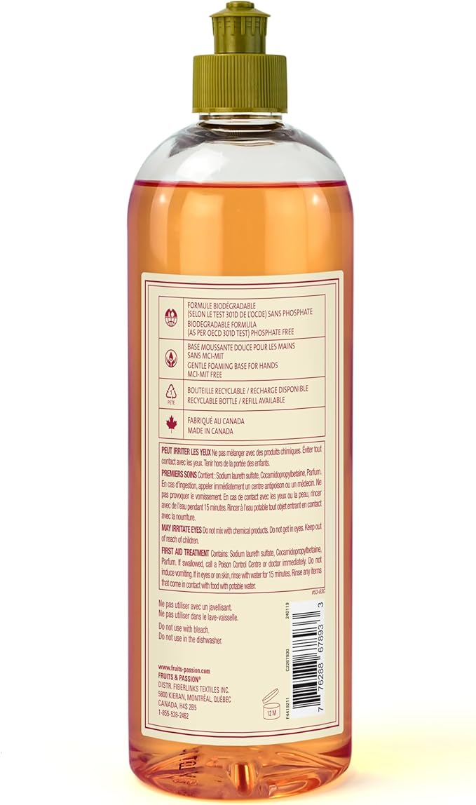Fruits & Passion Cucina Concentrated Dish Soap, Sanguinelli Orange & Fennel, Gentle Liquid Dishwashing Detergent with Olive Oil, Plant-Based Formula, Refillable Recyclable Bottle, 16.9 fl oz